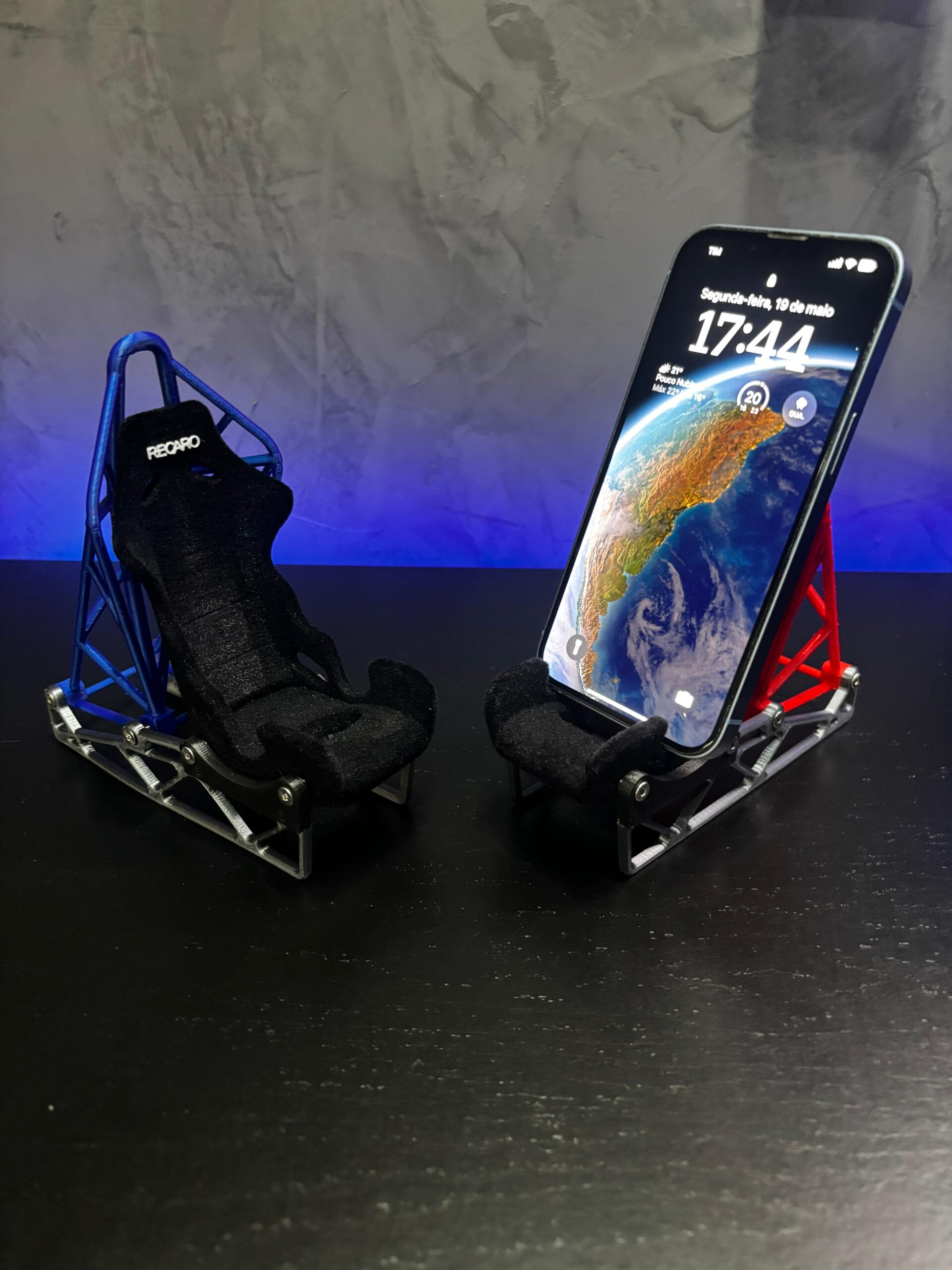 Suporte Para Celular Banco Recaro Preto (Aveludado) Com Azul - Imagem 4